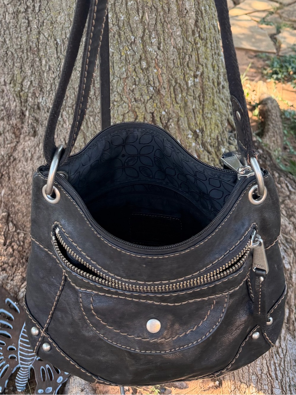 Fossil Black Leather Crossbody Bag